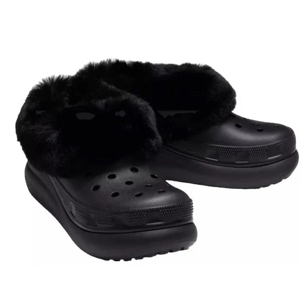 Crocs Furever Crush Black Lined Platform Clogs 208446-001 Women’s Size 11 NEW